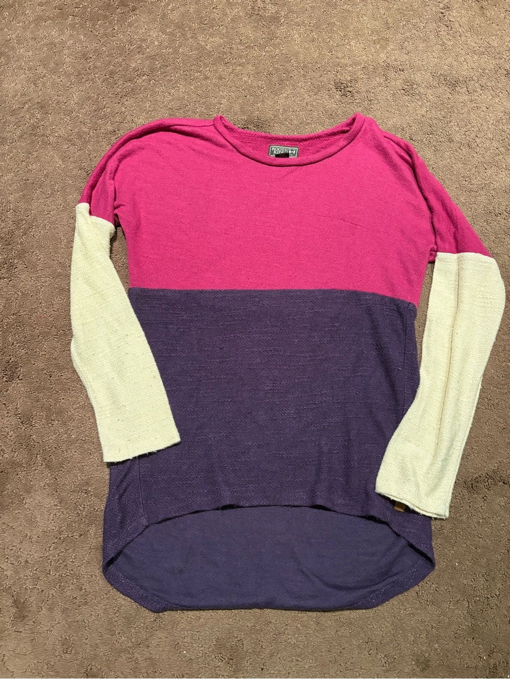 Roots Colorblock Crewneck Sweater - Hot Pink, Purple & Cream